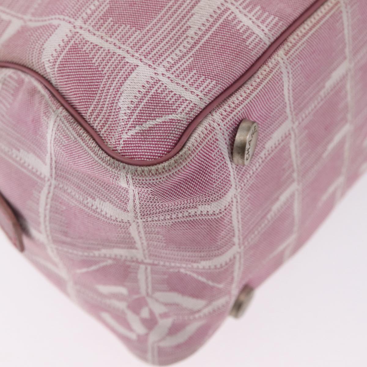 CHANEL New Travel Line Hand Bag Nylon Pink Silver CC Auth bs37194