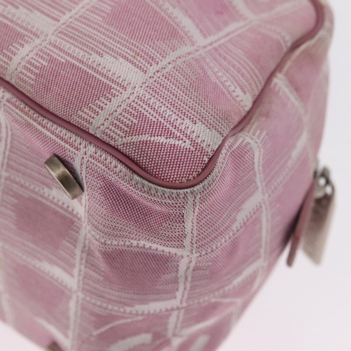 CHANEL New Travel Line Hand Bag Nylon Pink Silver CC Auth bs37194