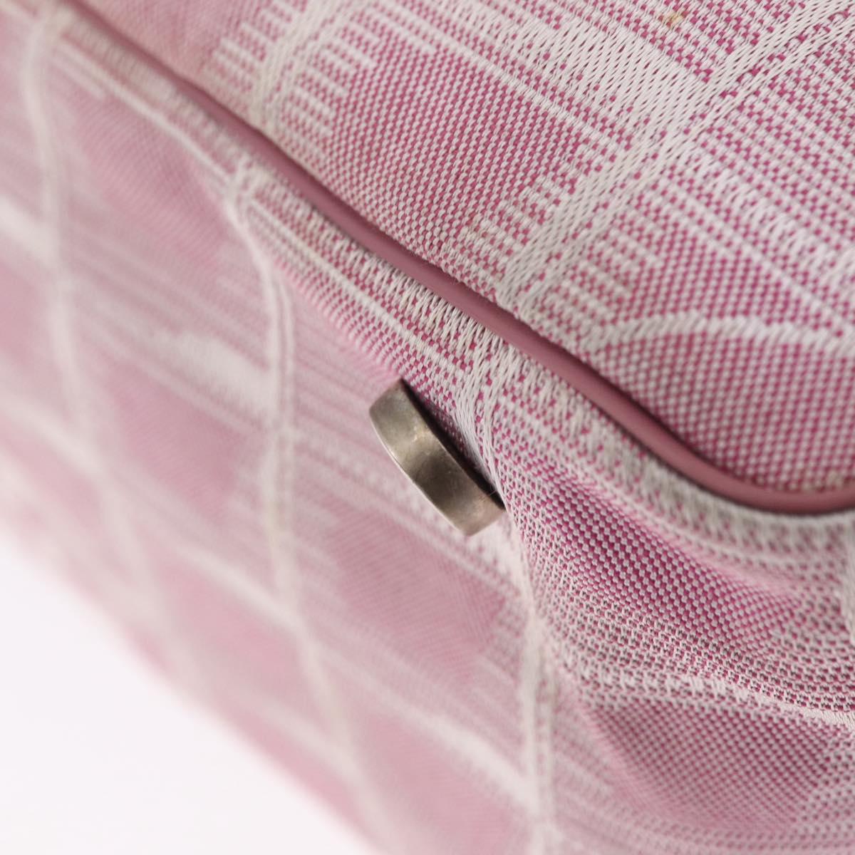 CHANEL New Travel Line Hand Bag Nylon Pink Silver CC Auth bs37194