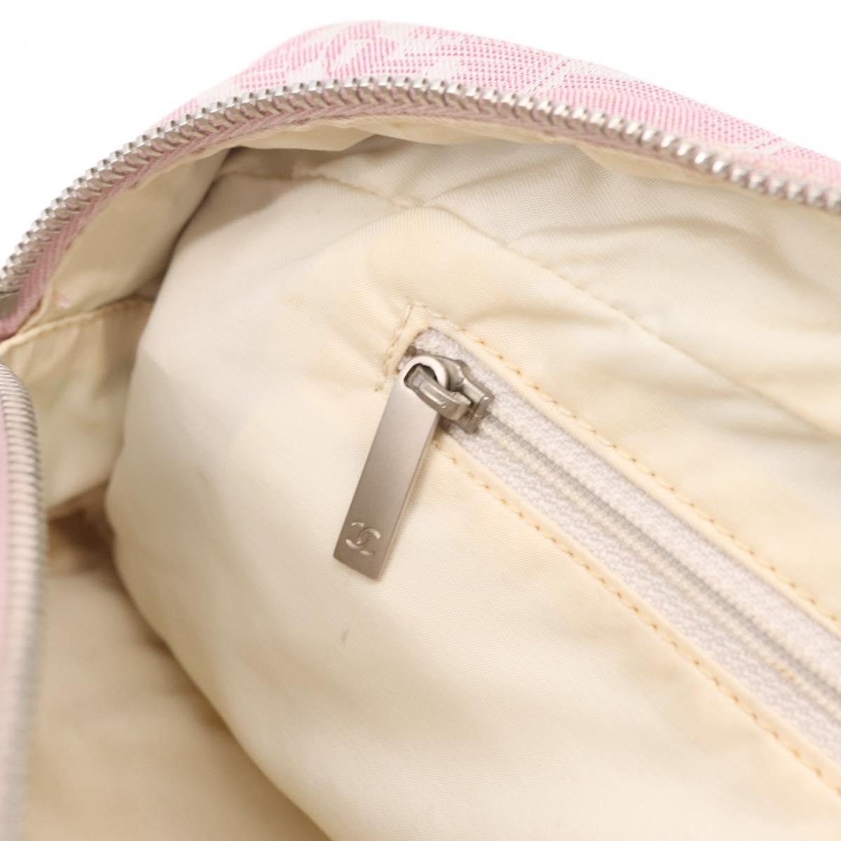 CHANEL New Travel Line Hand Bag Nylon Pink Silver CC Auth bs37194