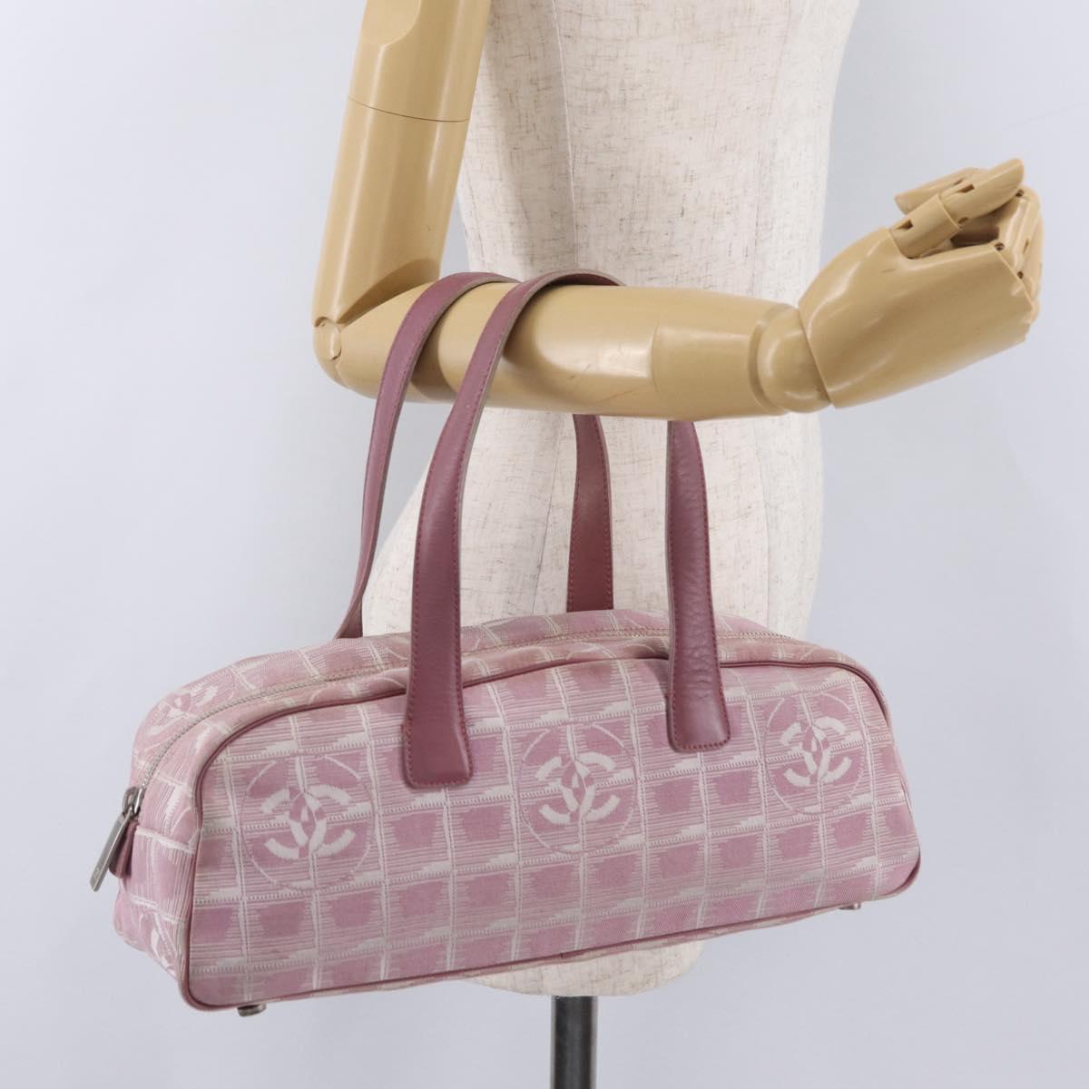 CHANEL New Travel Line Hand Bag Nylon Pink Silver CC Auth bs37194