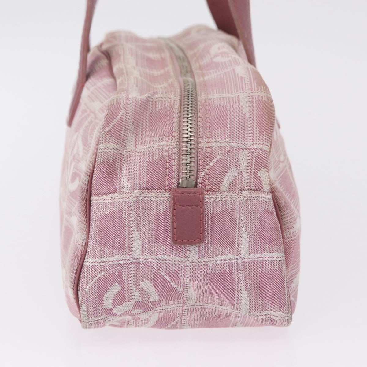 CHANEL New Travel Line Hand Bag Nylon Pink Silver CC Auth bs37194