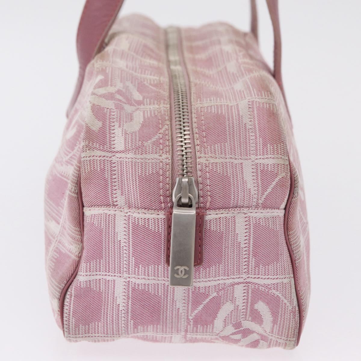 CHANEL New Travel Line Hand Bag Nylon Pink Silver CC Auth bs37194