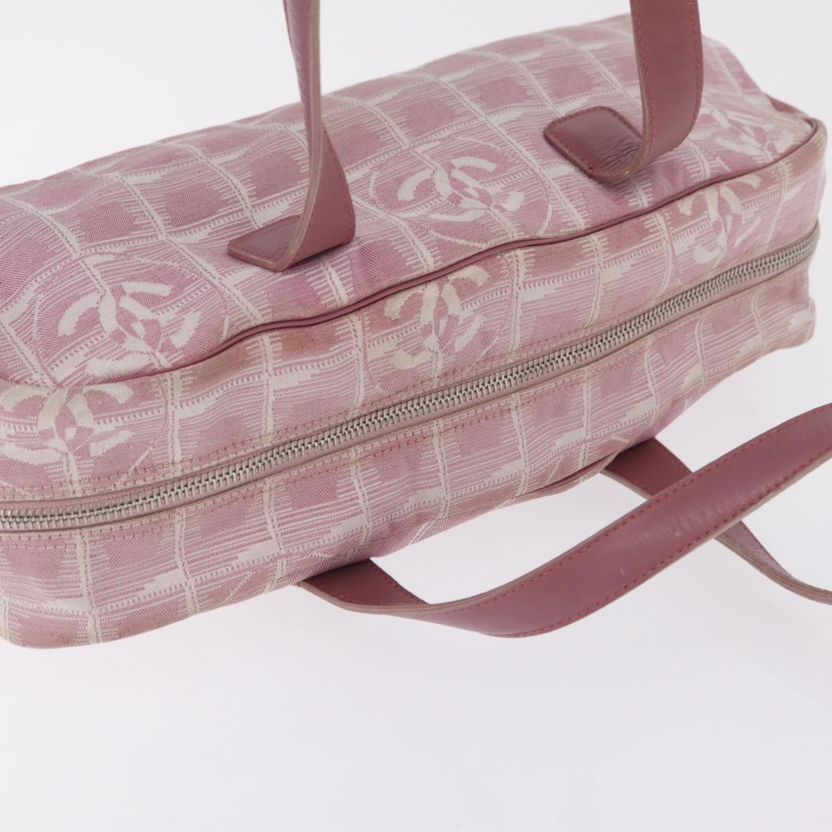 CHANEL New Travel Line Hand Bag Nylon Pink Silver CC Auth bs37194