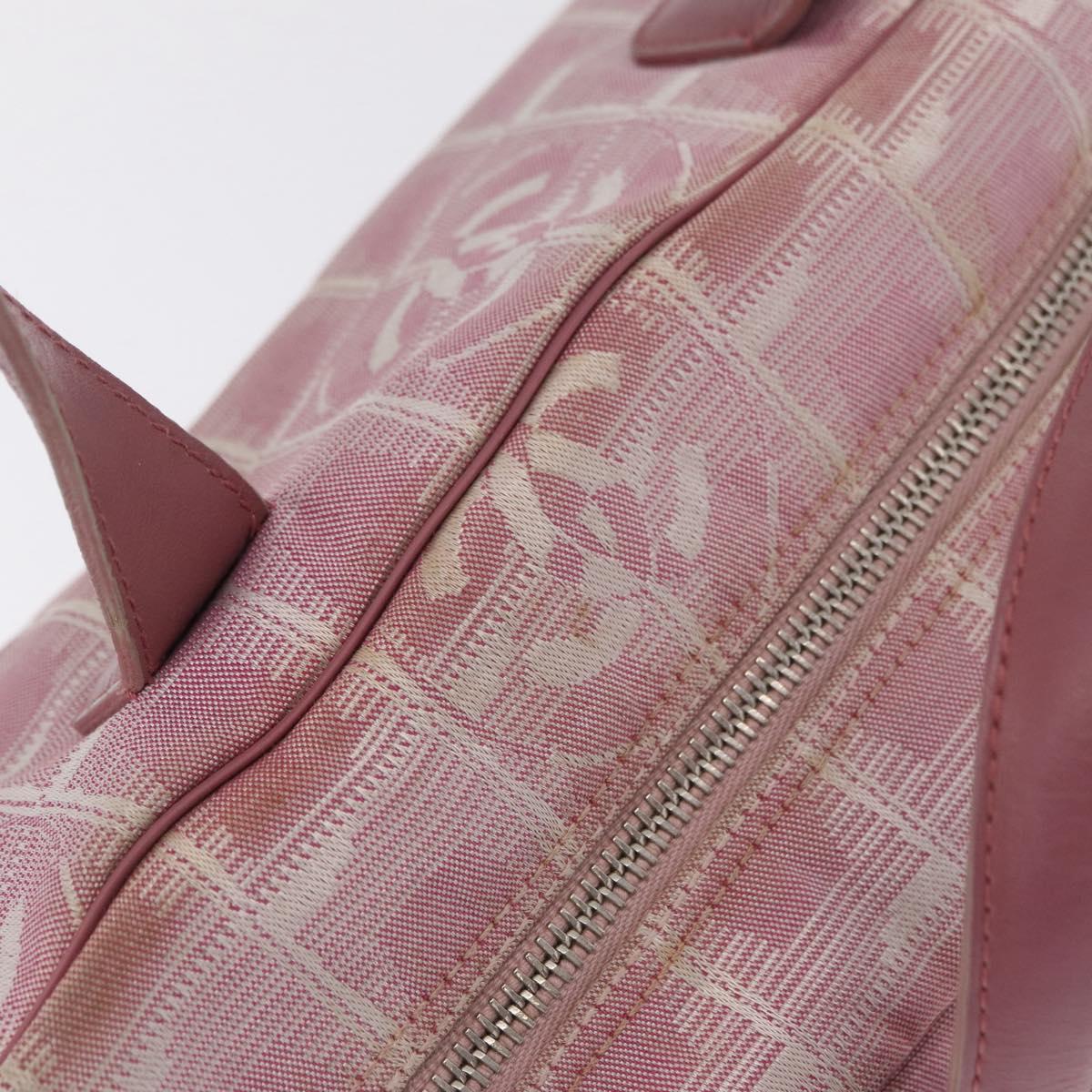 CHANEL New Travel Line Hand Bag Nylon Pink Silver CC Auth bs37194