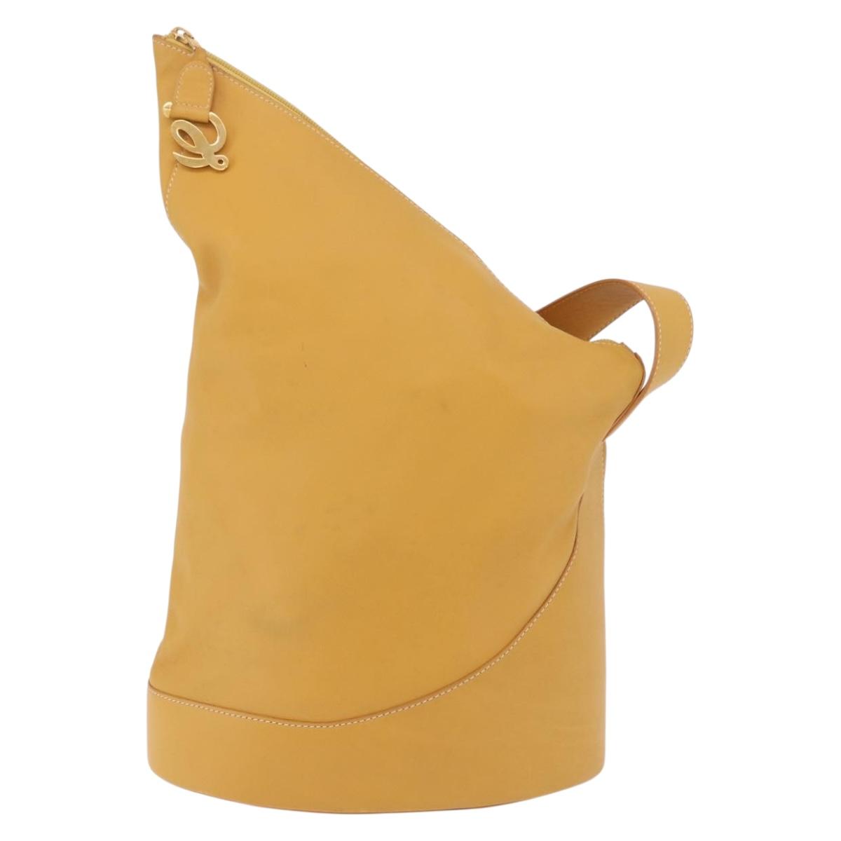LOEWE Shoulder Bag Leather Beige Gold Auth bs37200A