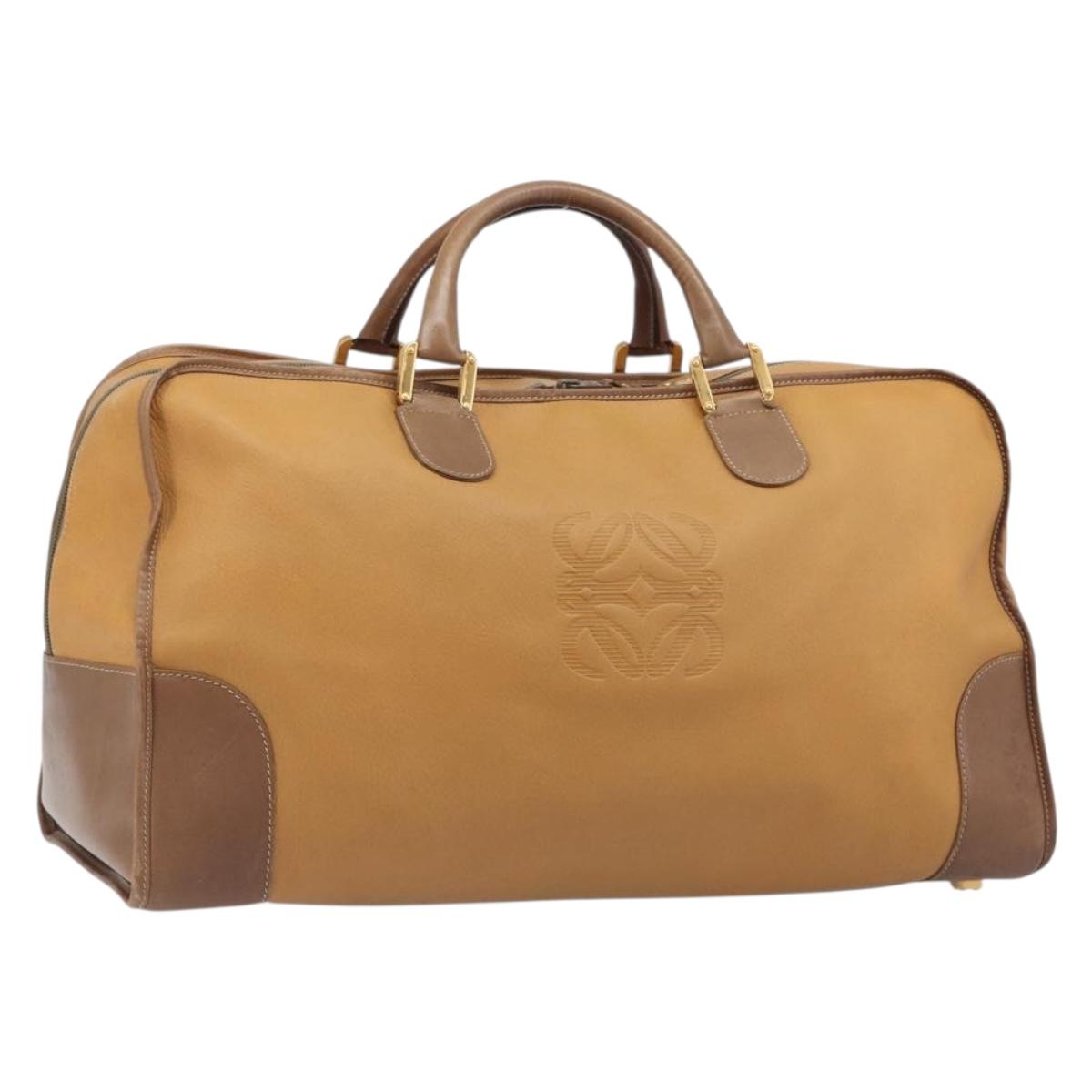 LOEWE Boston Bag Leather Beige Gold Auth bs37201