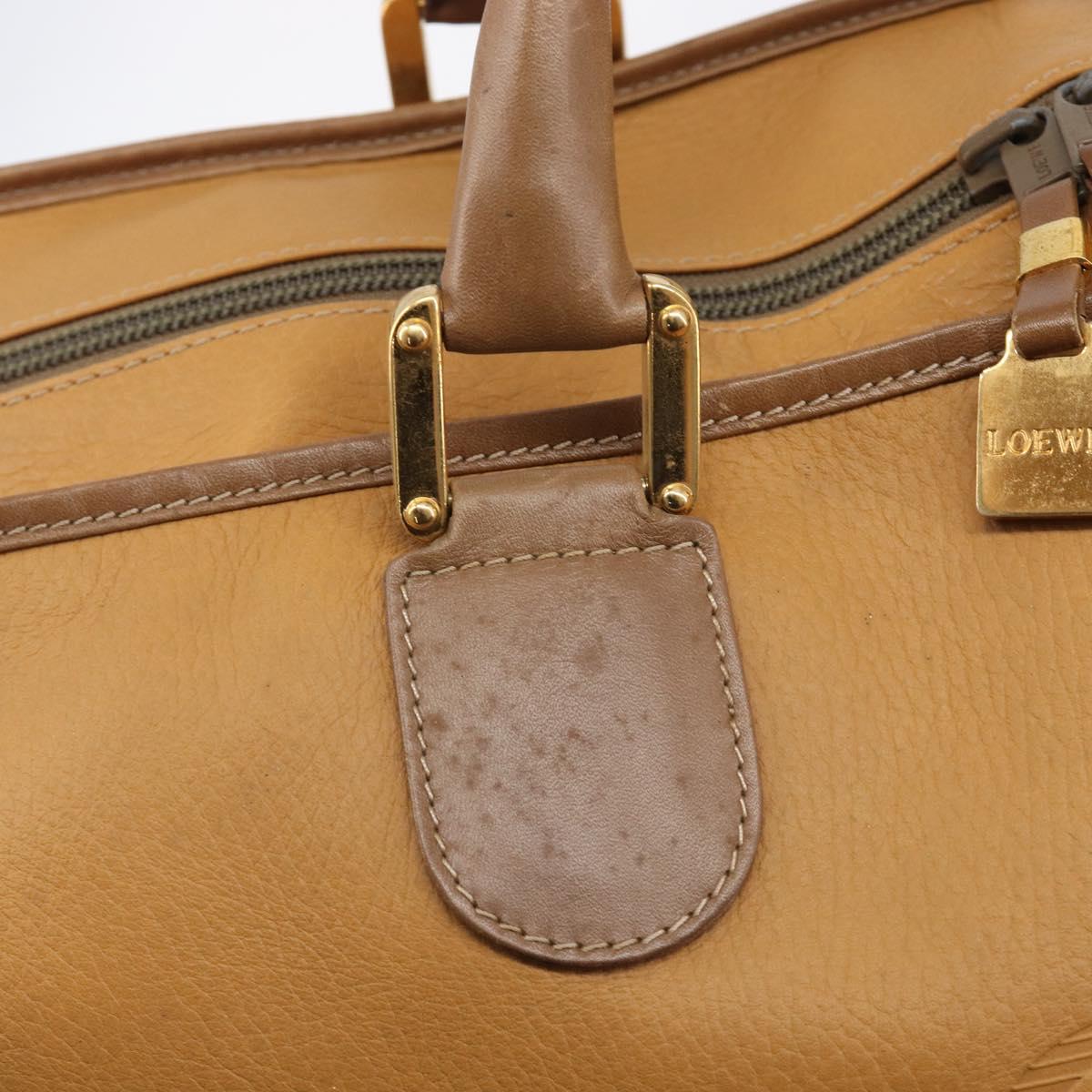 LOEWE Boston Bag Leather Beige Gold Auth bs37201