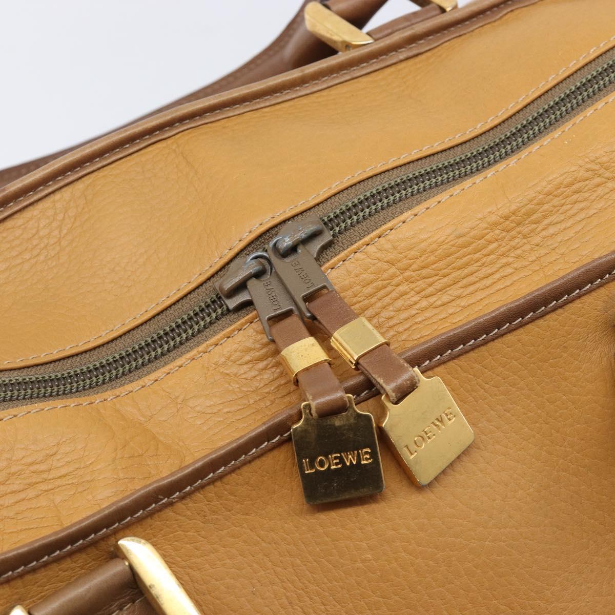 LOEWE Boston Bag Leather Beige Gold Auth bs37201