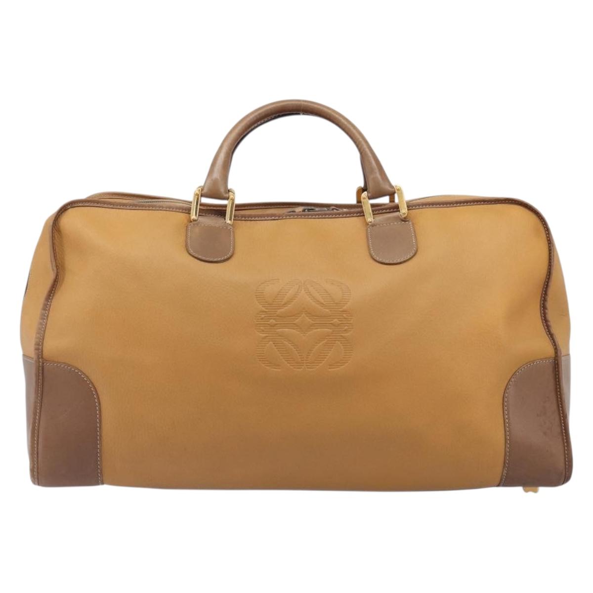 LOEWE Boston Bag Leather Beige Gold Auth bs37201