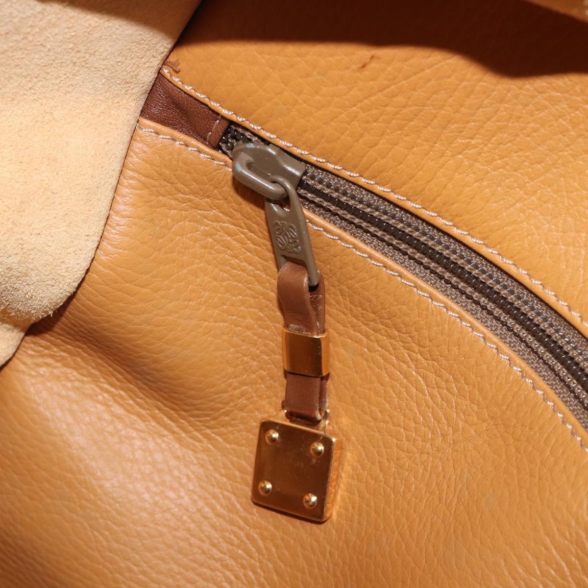 LOEWE Boston Bag Leather Beige Gold Auth bs37201