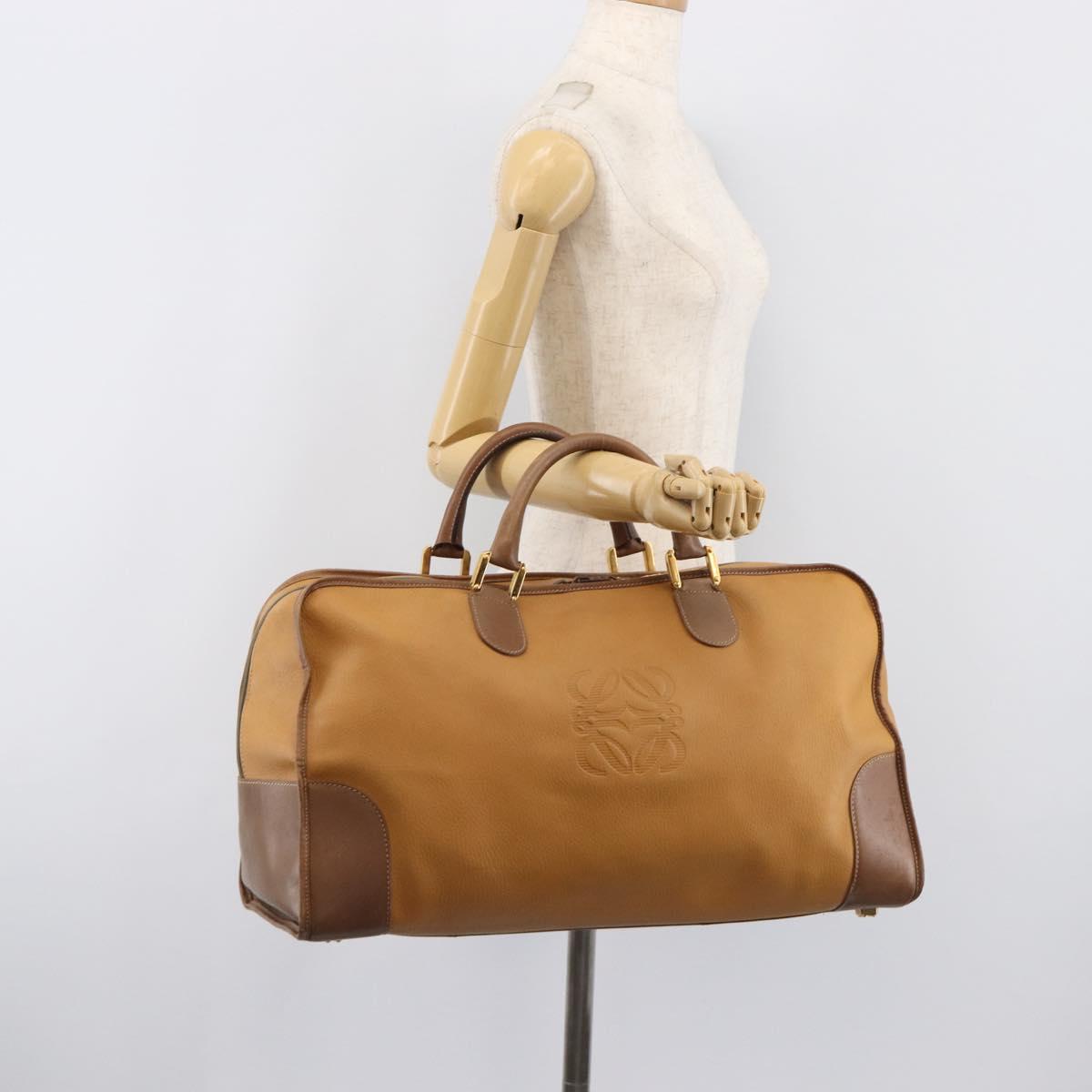 LOEWE Boston Bag Leather Beige Gold Auth bs37201