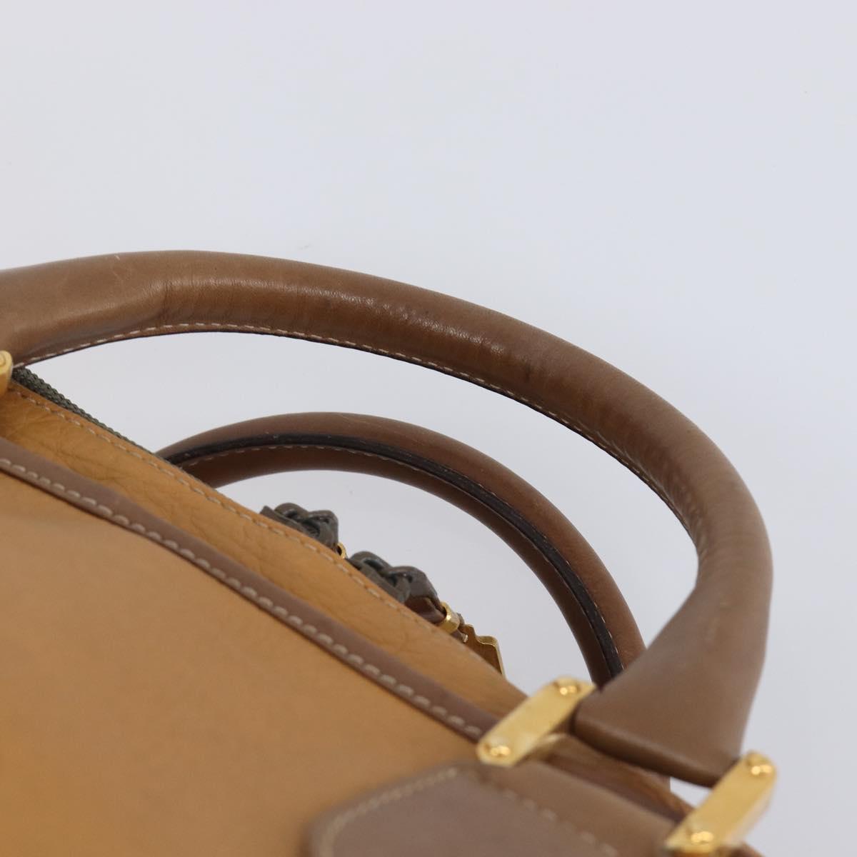 LOEWE Boston Bag Leather Beige Gold Auth bs37201