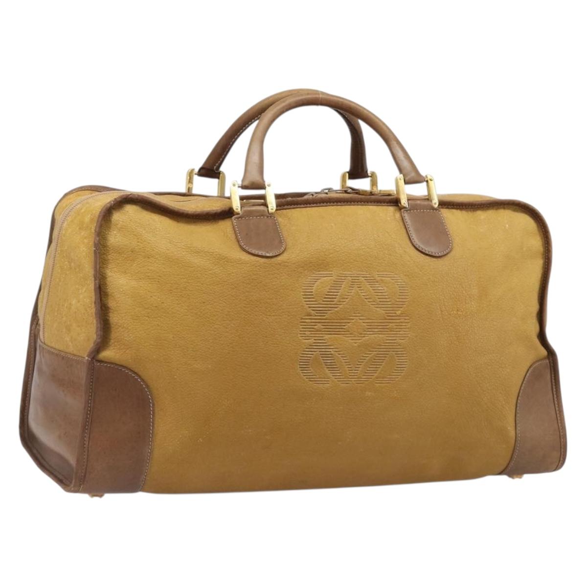 LOEWE Boston Bag Leather Beige Gold Auth bs37202