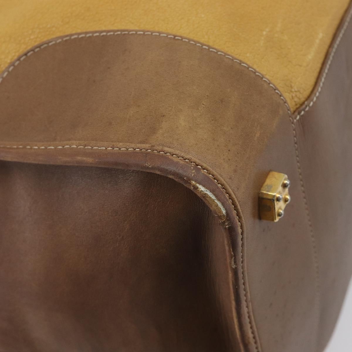 LOEWE Boston Bag Leather Beige Gold Auth bs37202