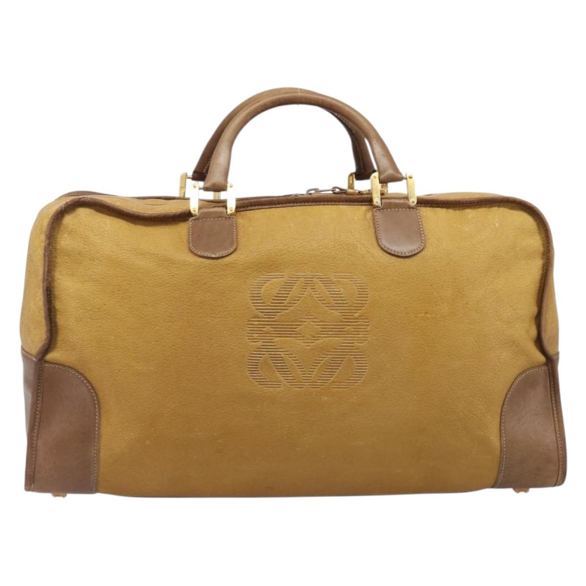 LOEWE Boston Bag Leather Beige Gold Auth bs37202