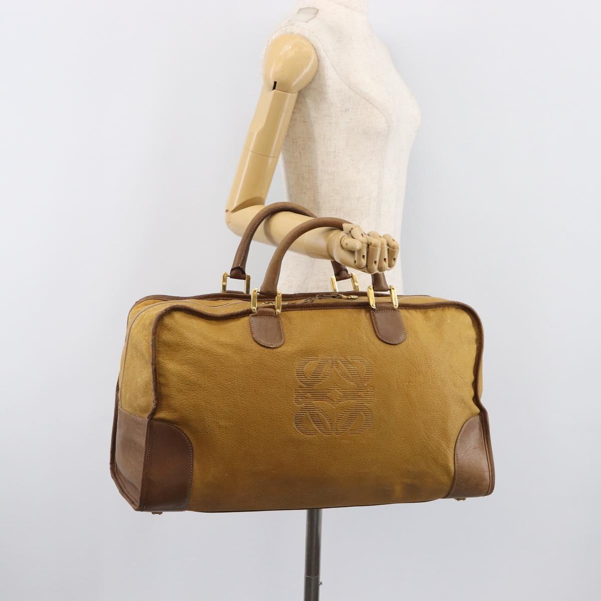 LOEWE Boston Bag Leather Beige Gold Auth bs37202