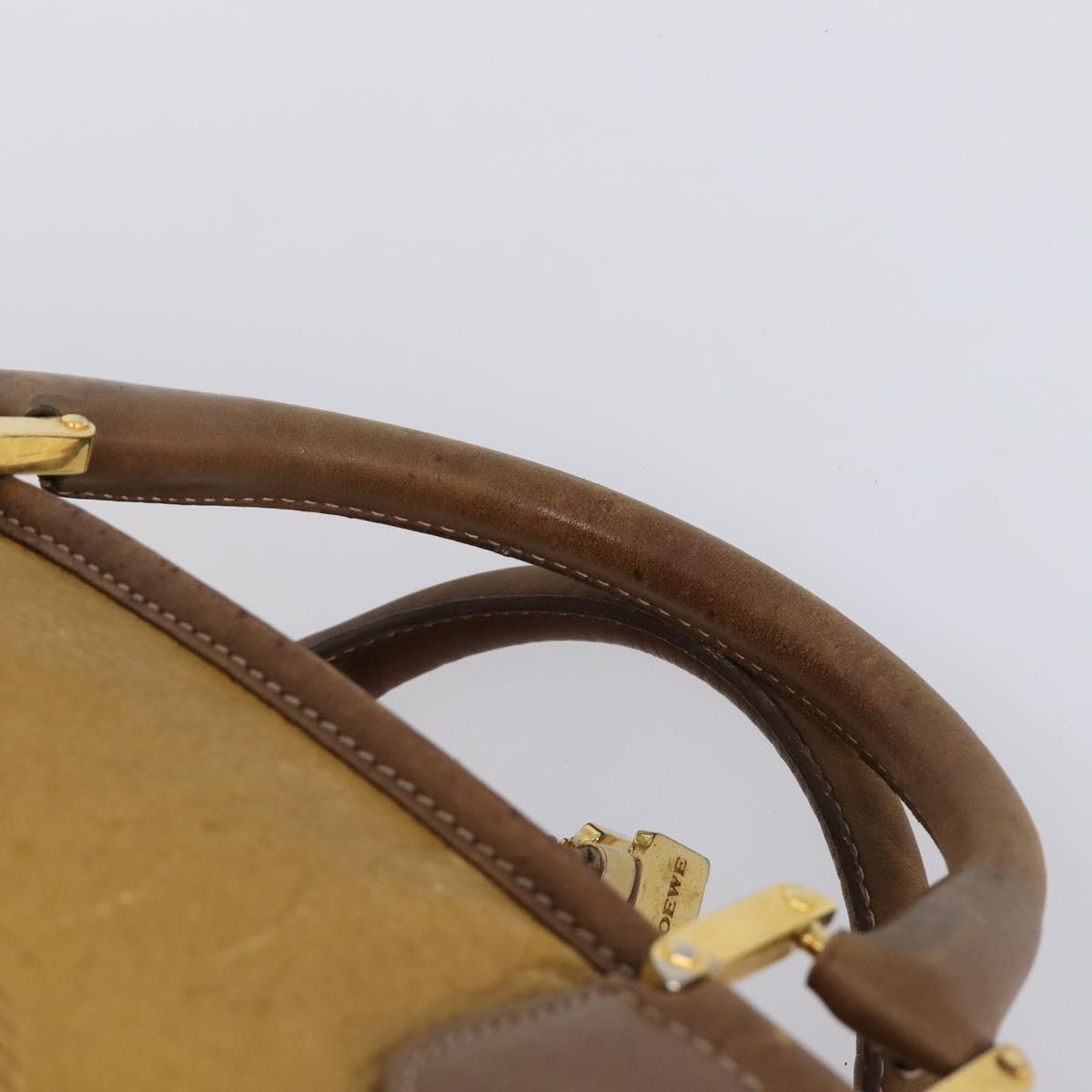 LOEWE Boston Bag Leather Beige Gold Auth bs37202