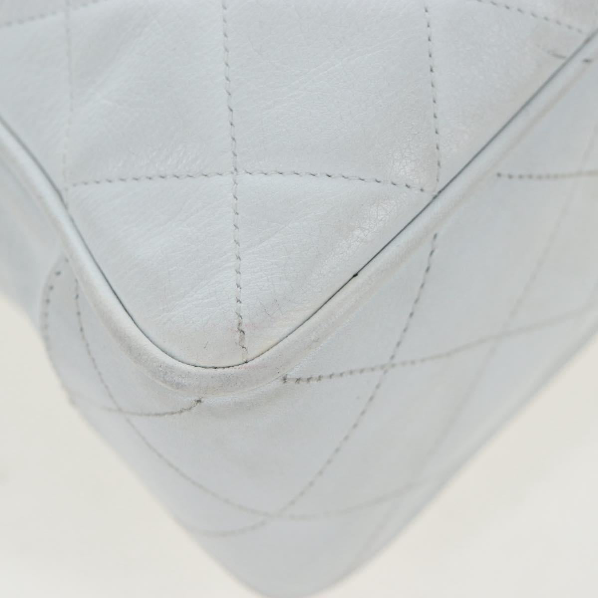 CHANEL Matelasse Chain Shoulder Bag Lamb Skin White Gold CC Auth bs37211