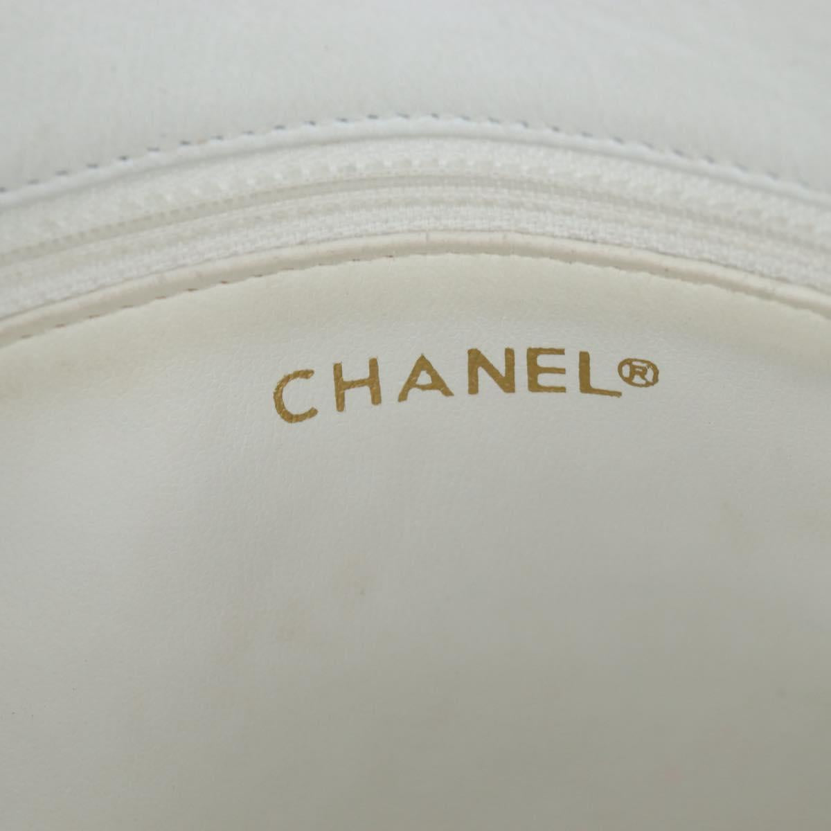CHANEL Matelasse Chain Shoulder Bag Lamb Skin White Gold CC Auth bs37211