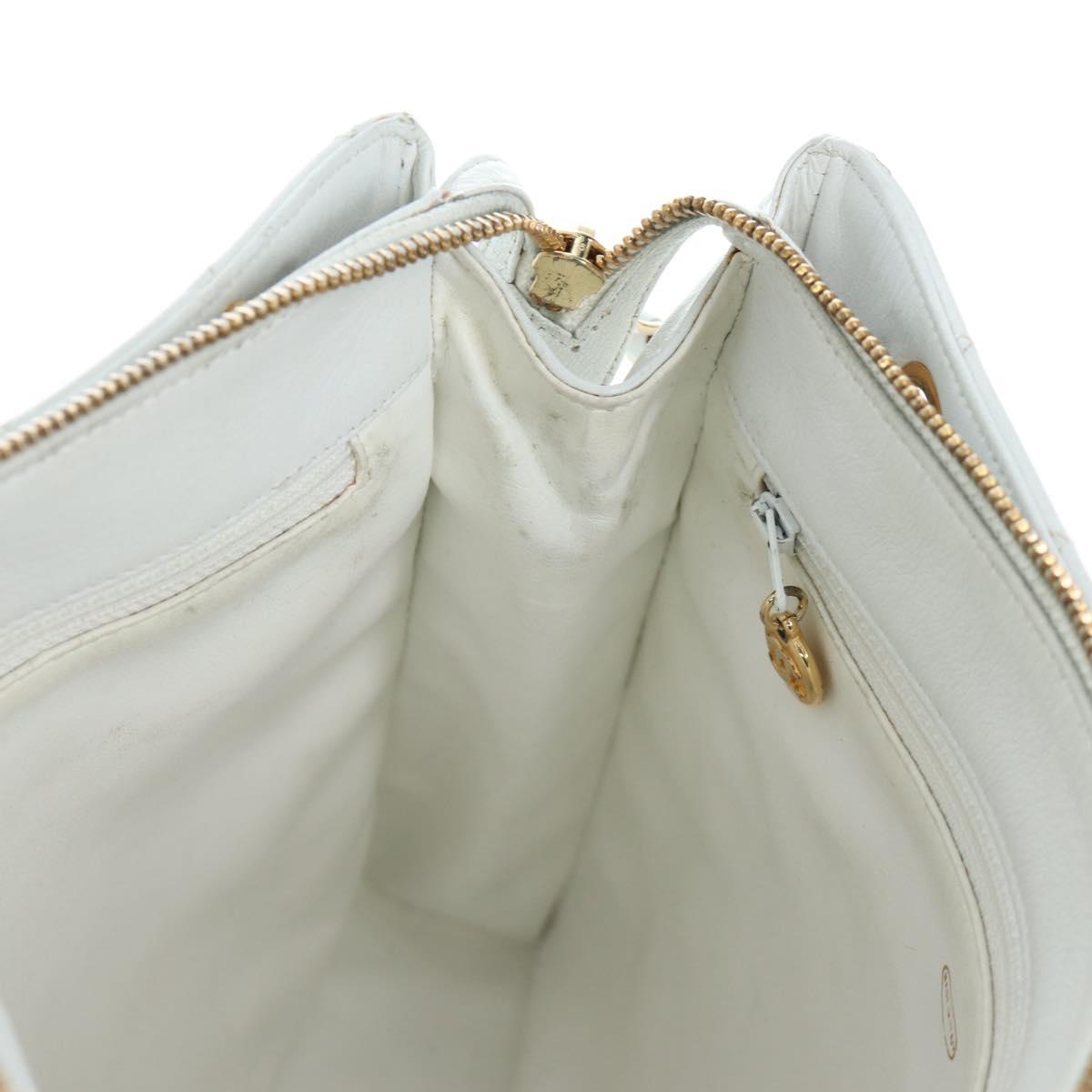 CHANEL Matelasse Chain Shoulder Bag Lamb Skin White Gold CC Auth bs37211