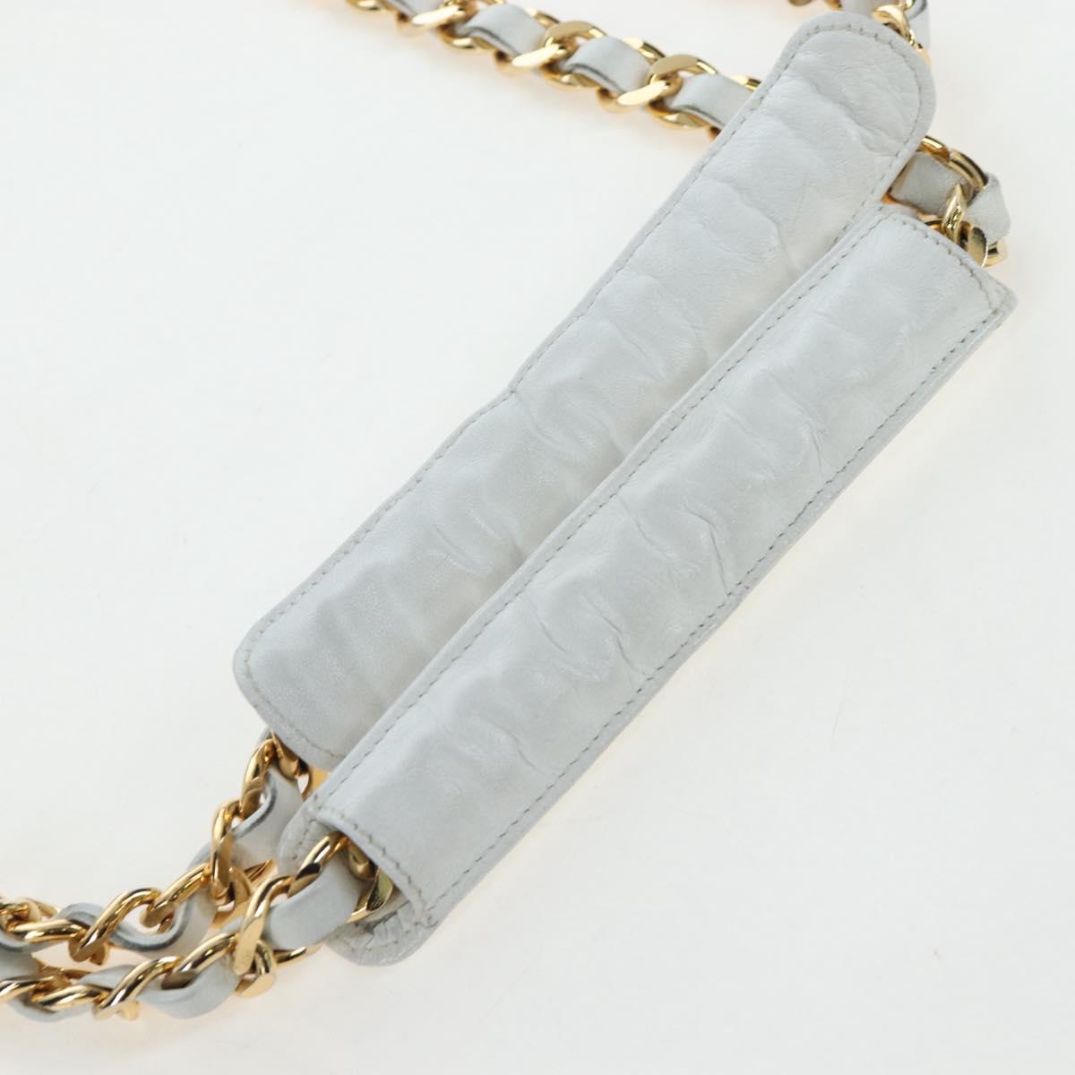 CHANEL Matelasse Chain Shoulder Bag Lamb Skin White Gold CC Auth bs37211