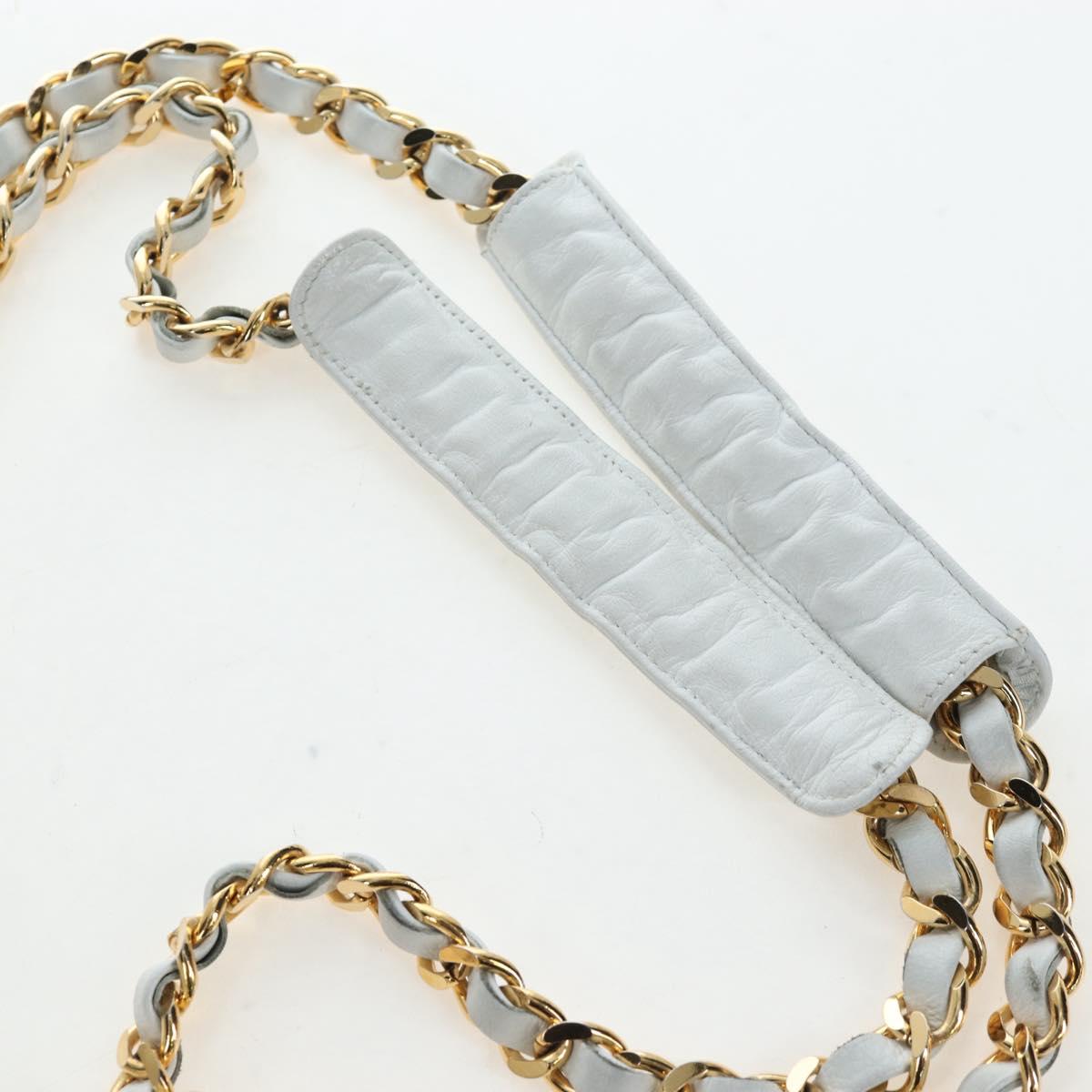 CHANEL Matelasse Chain Shoulder Bag Lamb Skin White Gold CC Auth bs37211
