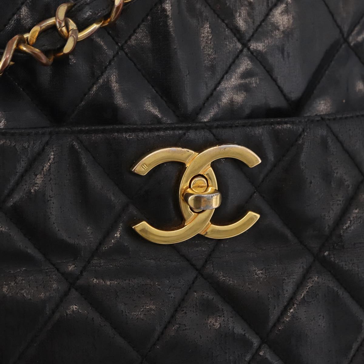 CHANEL Matelasse Chain Shoulder Bag Patent leather Black Gold CC Auth bs37212