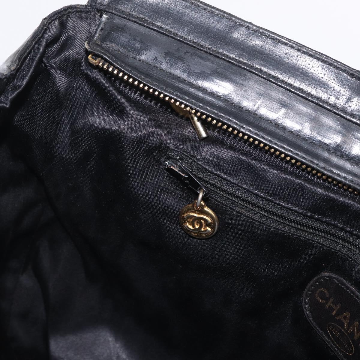 CHANEL Matelasse Chain Shoulder Bag Patent leather Black Gold CC Auth bs37212