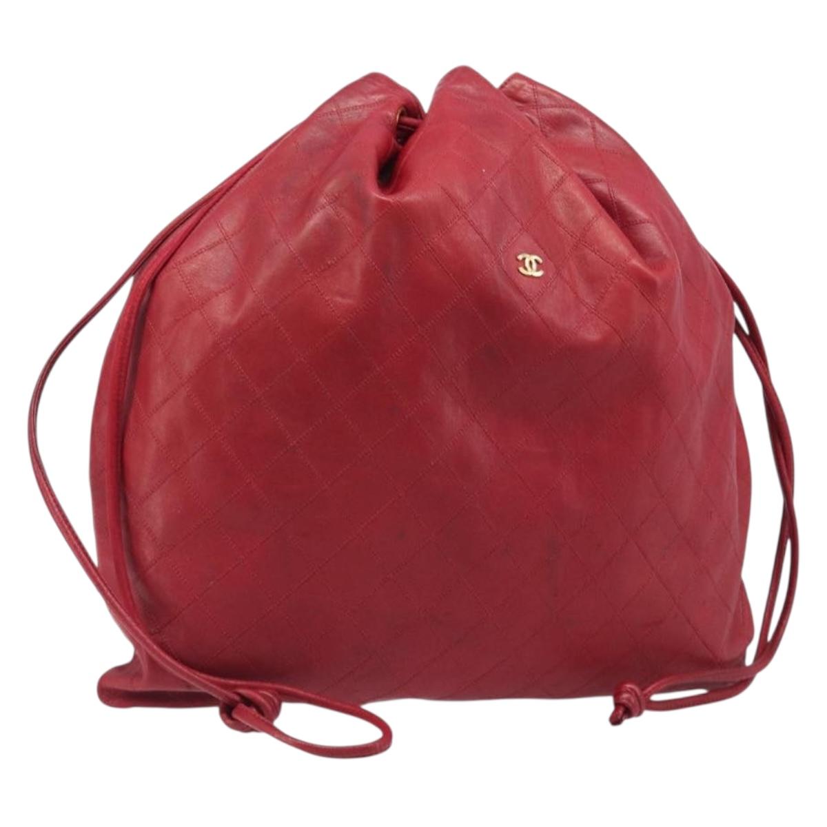 CHANEL Bicolore Shoulder Bag Lamb Skin Red Gold CC Auth bs37213