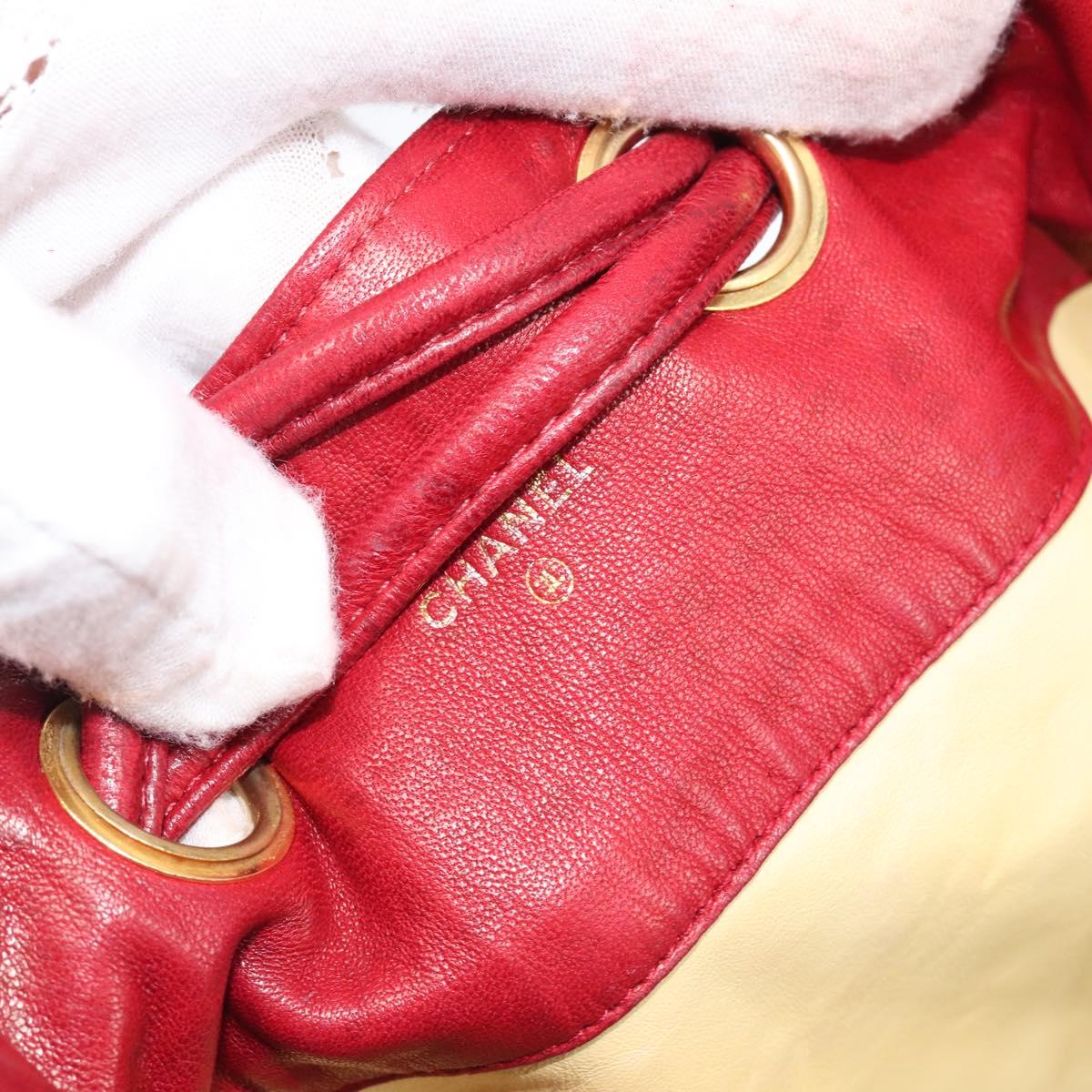 CHANEL Bicolore Shoulder Bag Lamb Skin Red Gold CC Auth bs37213