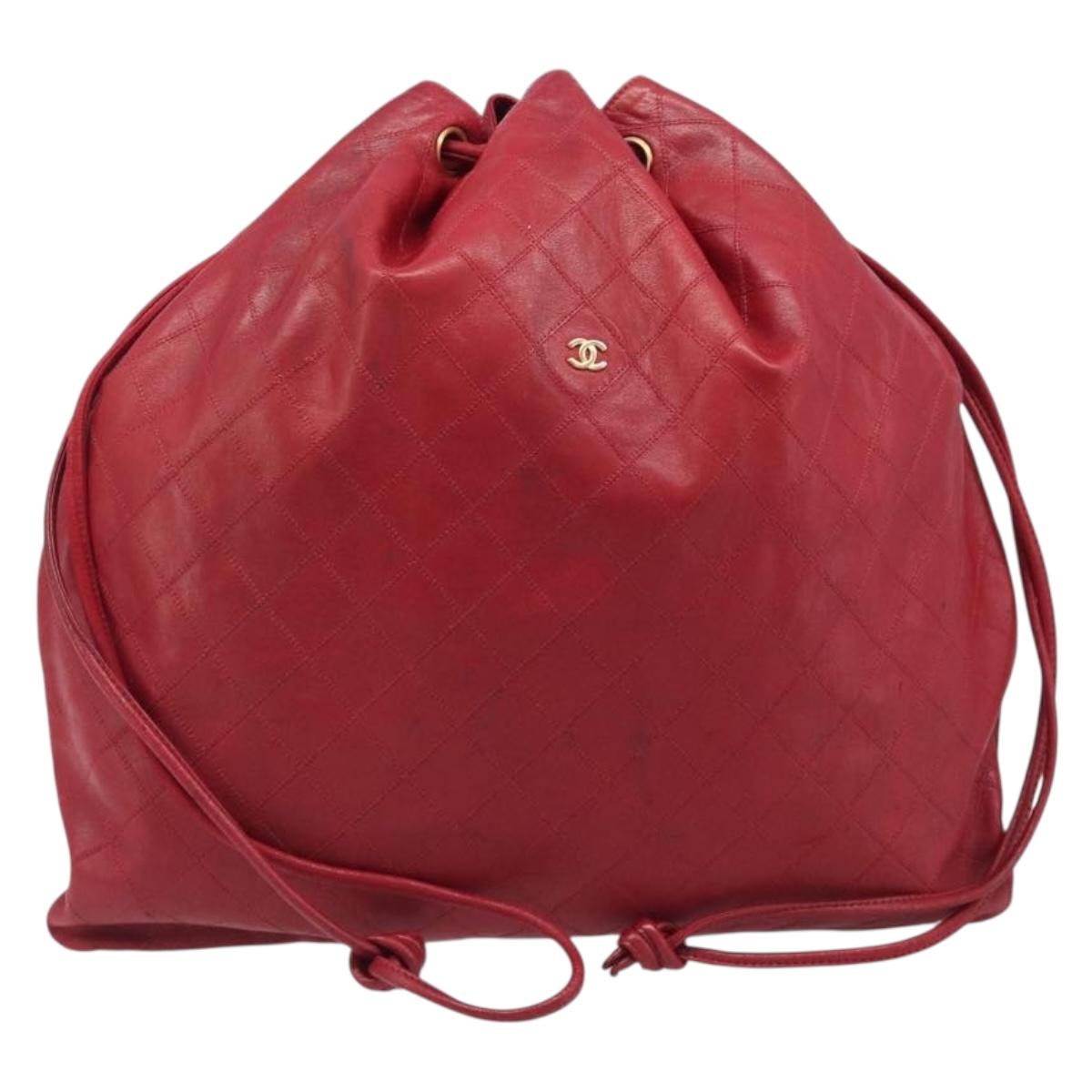 CHANEL Bicolore Shoulder Bag Lamb Skin Red Gold CC Auth bs37213