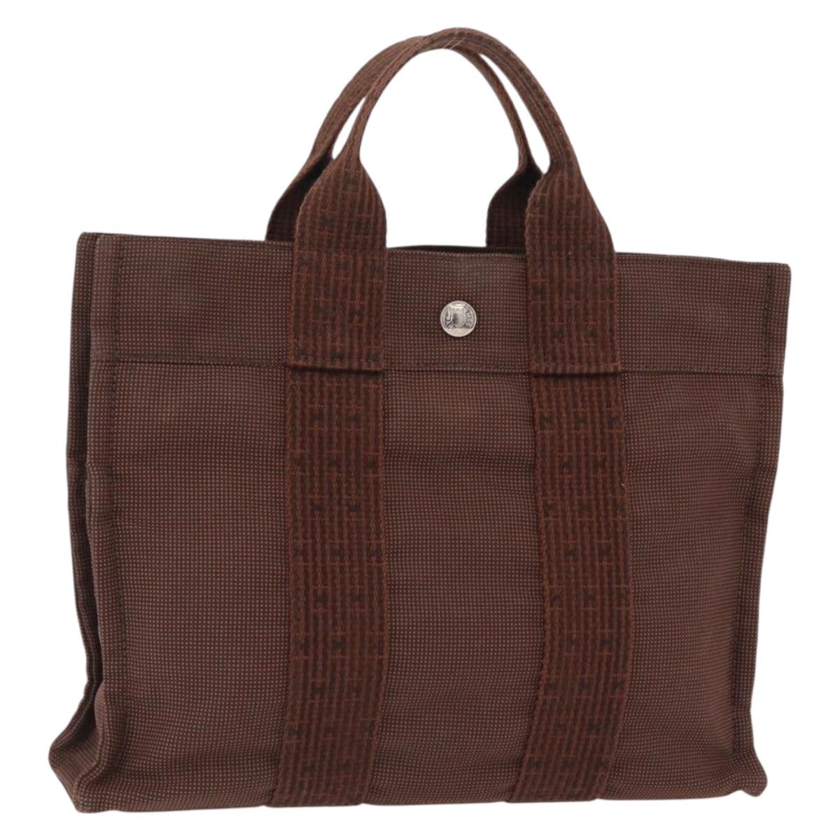 HERMES Her Line Tote PM Tote Bag Canvas Brown Silver Auth bs37214
