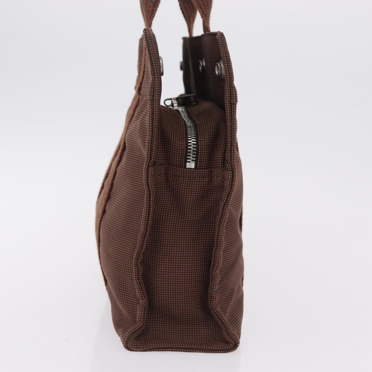 HERMES Her Line Tote PM Tote Bag Canvas Brown Silver Auth bs37214
