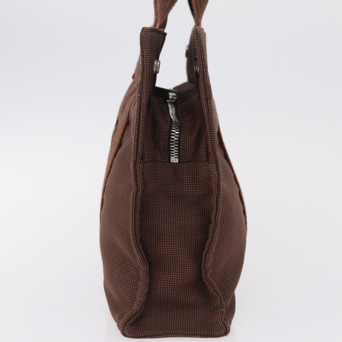 HERMES Her Line Tote PM Tote Bag Canvas Brown Silver Auth bs37214