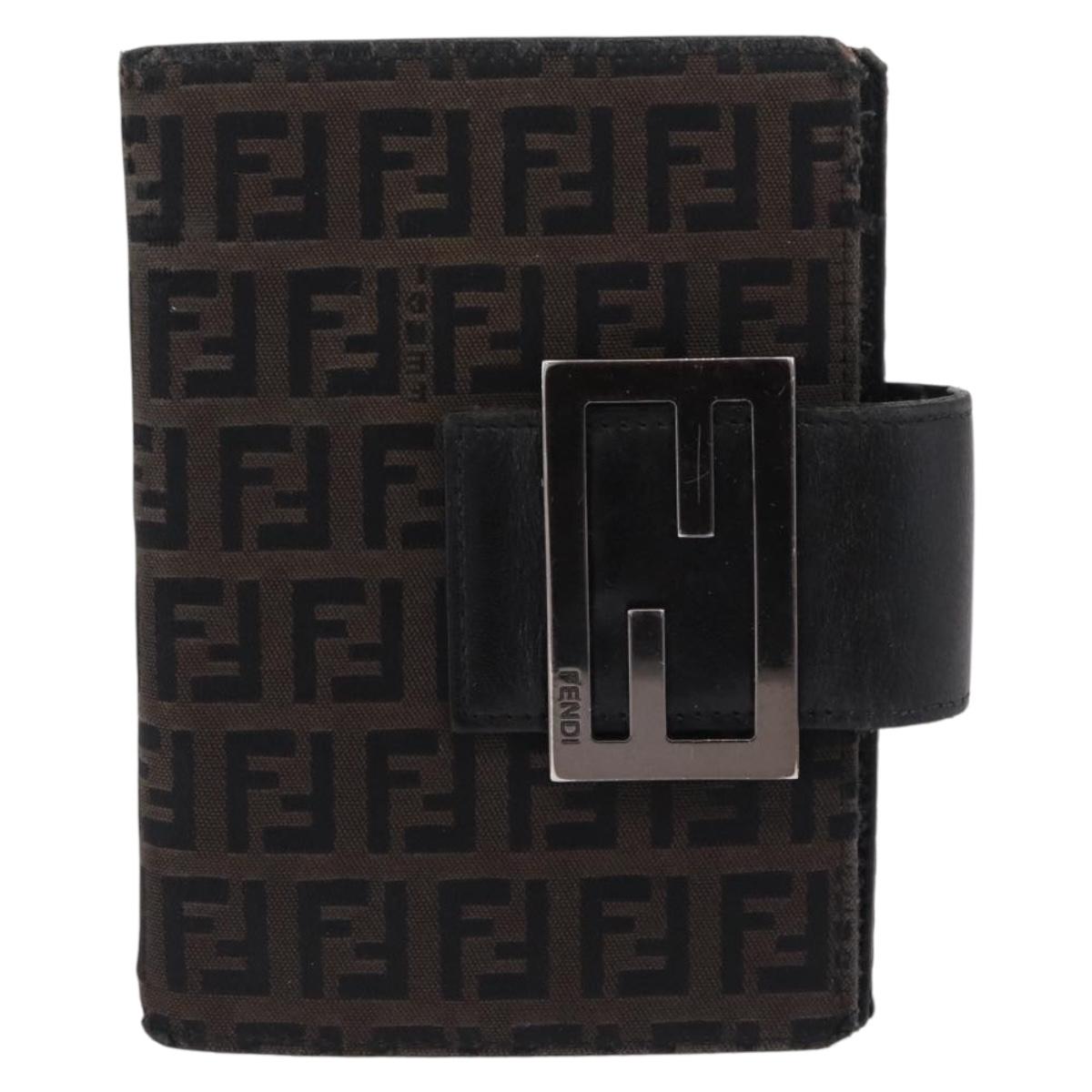 FENDI Zucchino Canvas Day Planner Cover Navy Silver Auth bs37215
