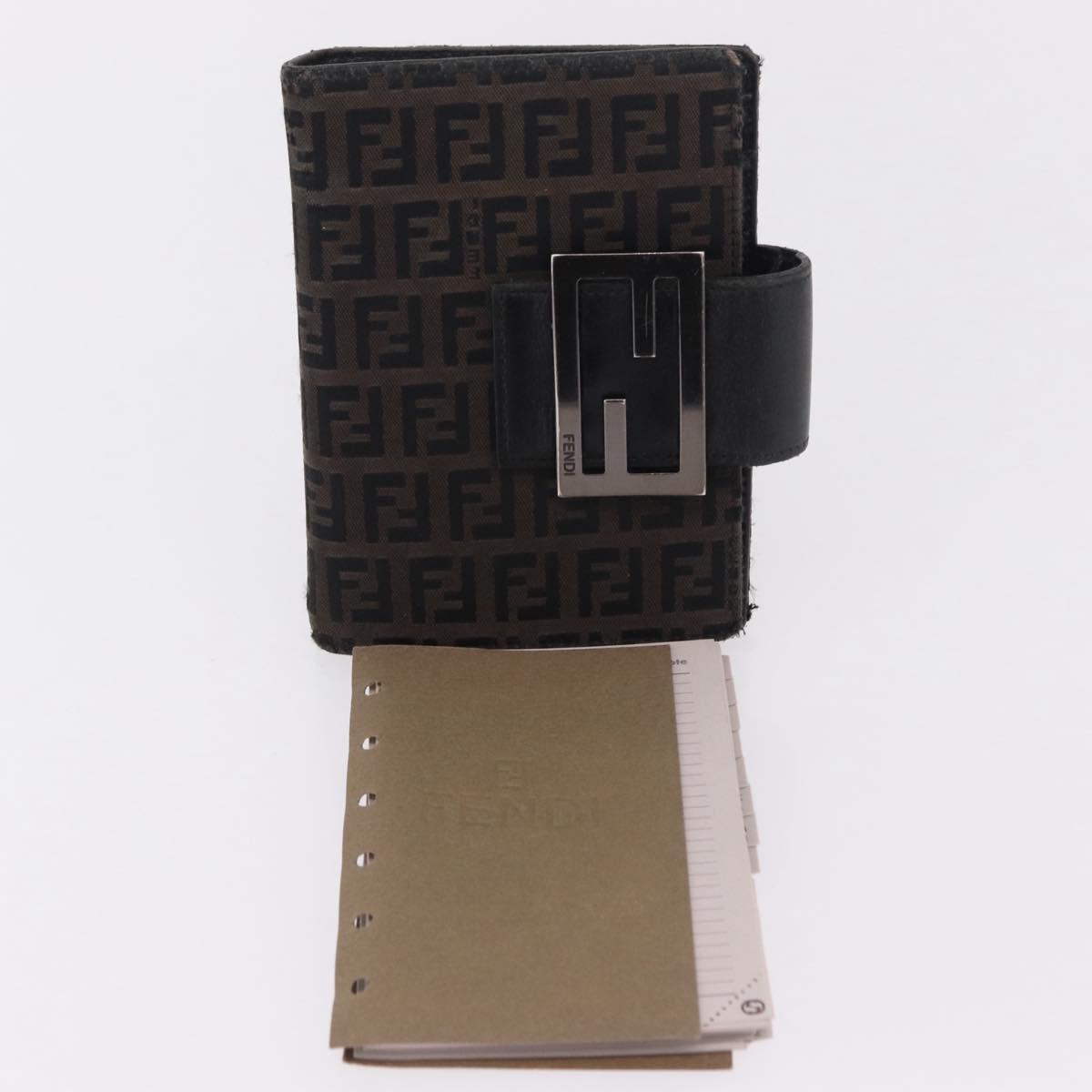 FENDI Zucchino Canvas Day Planner Cover Navy Silver Auth bs37215