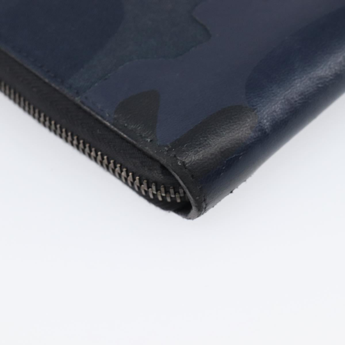 VALENTINO Long Wallet Canvas Navy Silver Auth bs37216