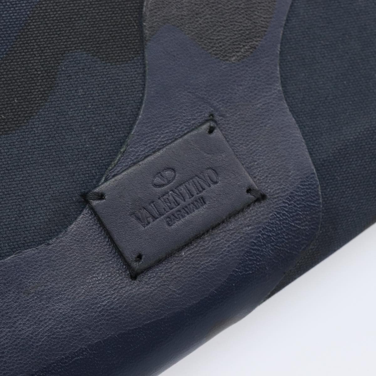 VALENTINO Long Wallet Canvas Navy Silver Auth bs37216