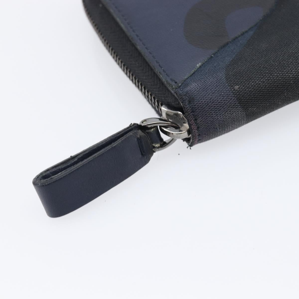 VALENTINO Long Wallet Canvas Navy Silver Auth bs37216