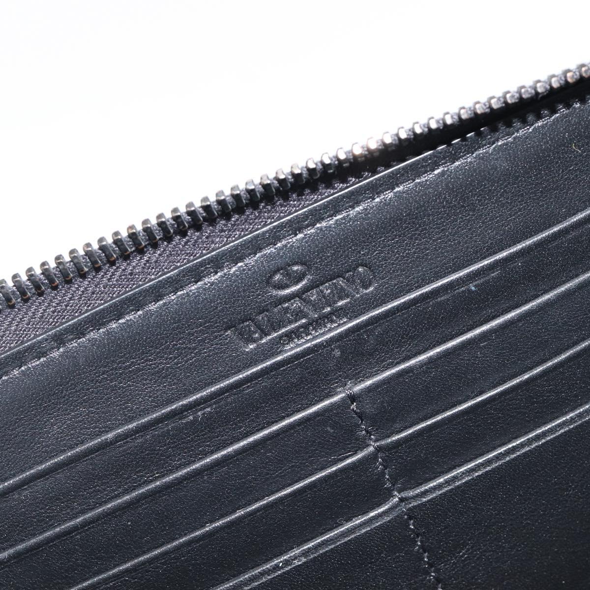 VALENTINO Long Wallet Canvas Navy Silver Auth bs37216