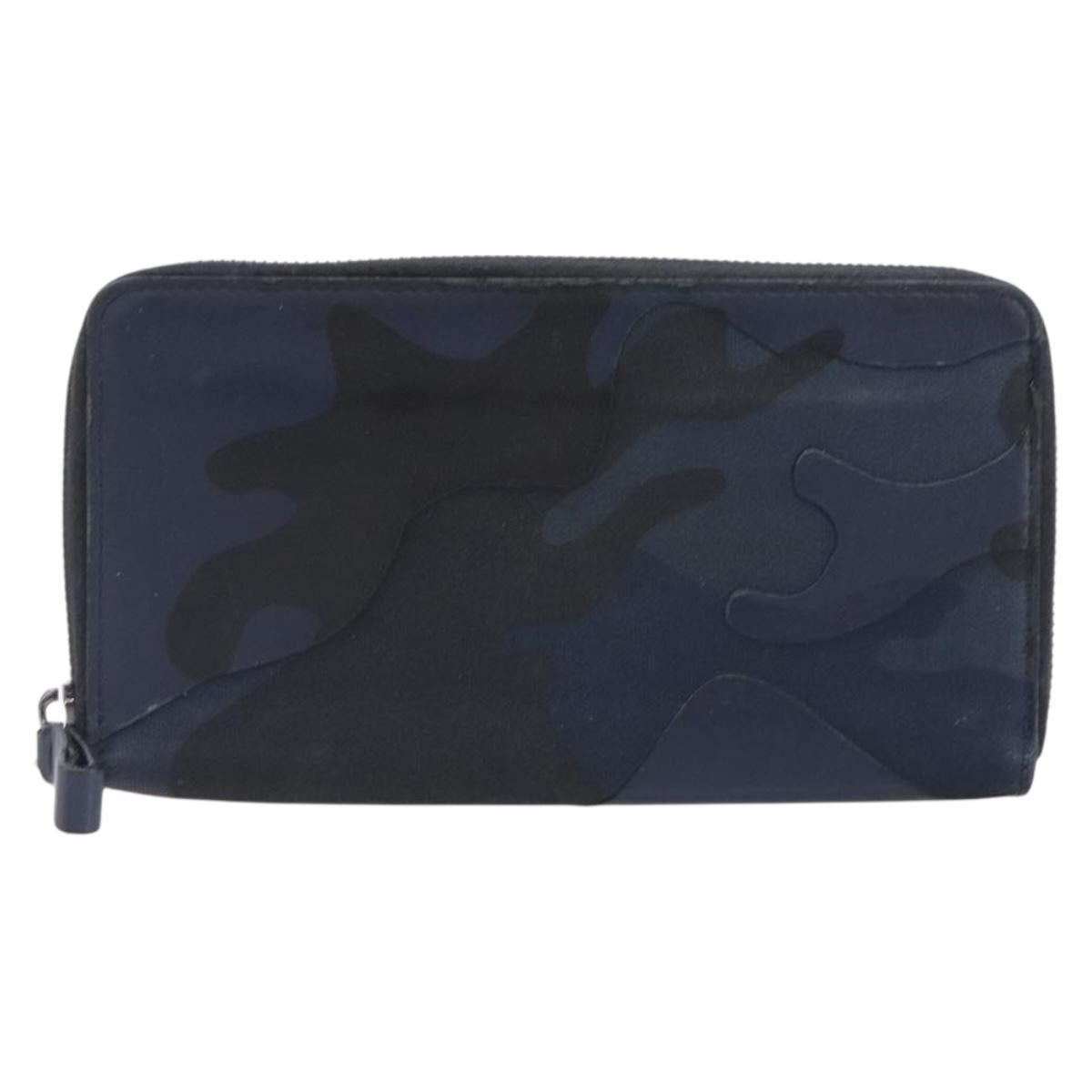 VALENTINO Long Wallet Canvas Navy Silver Auth bs37216