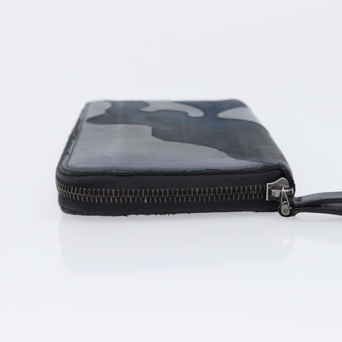 VALENTINO Long Wallet Canvas Navy Silver Auth bs37216