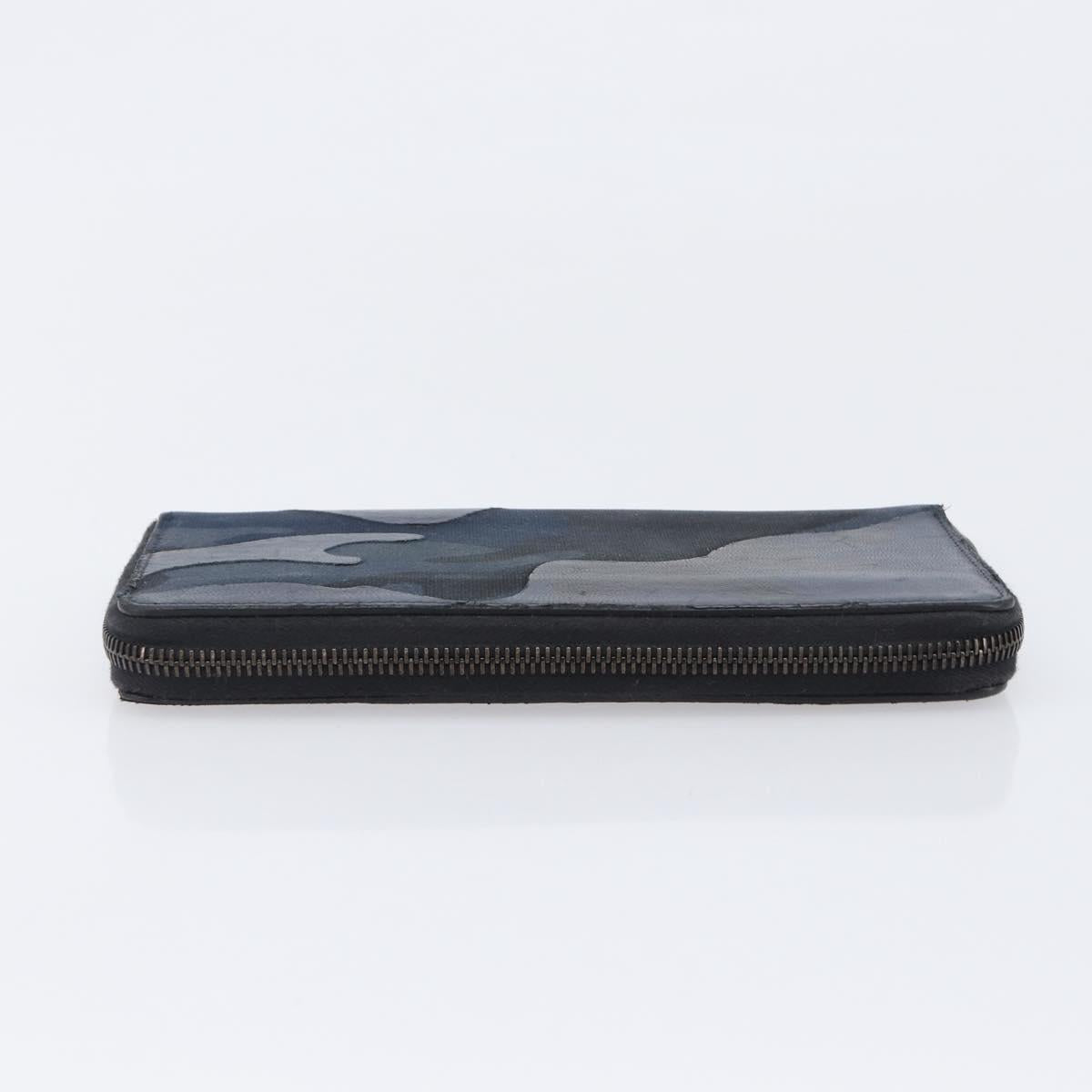 VALENTINO Long Wallet Canvas Navy Silver Auth bs37216