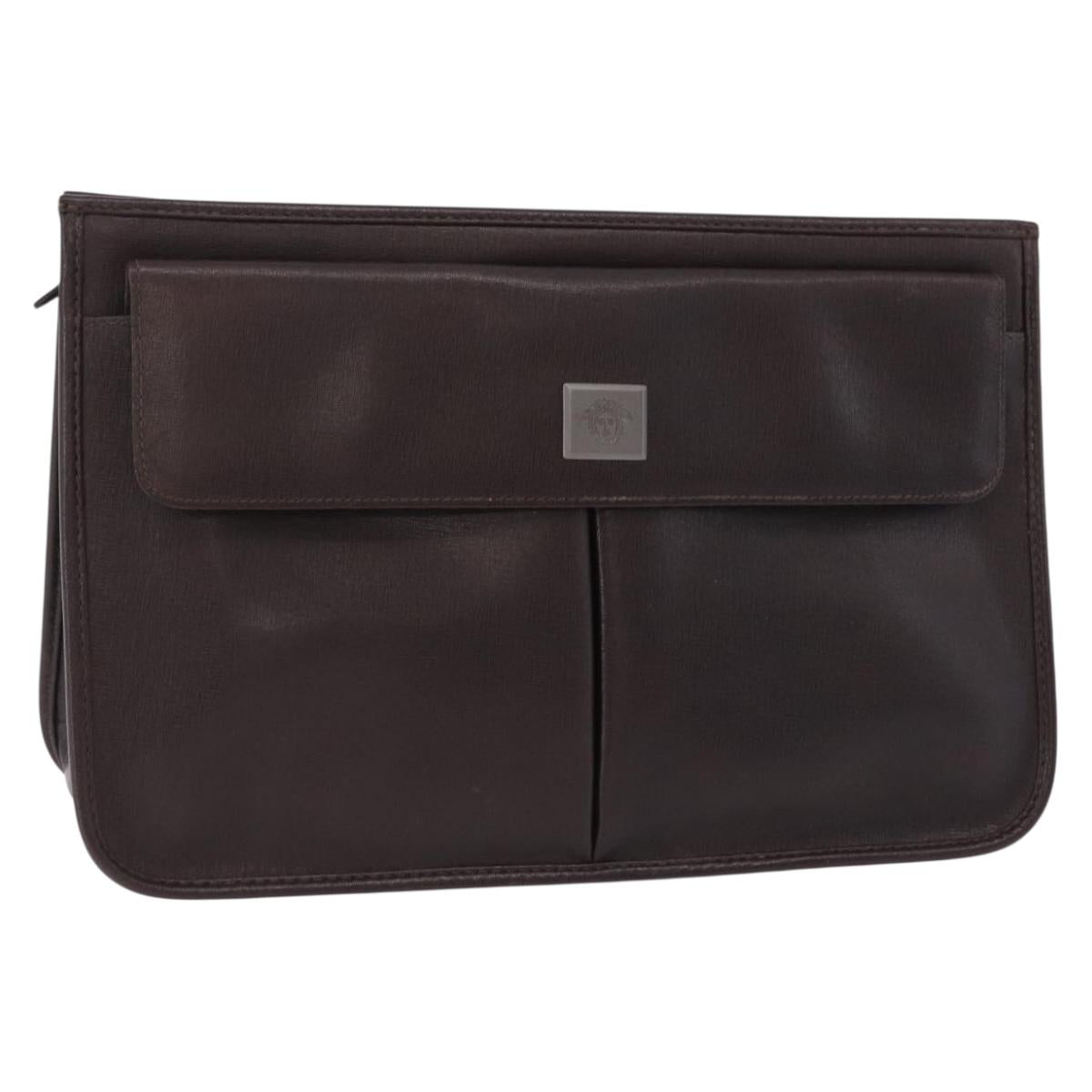 Gianni Versace Clutch Bag Leather Brown Auth bs37217