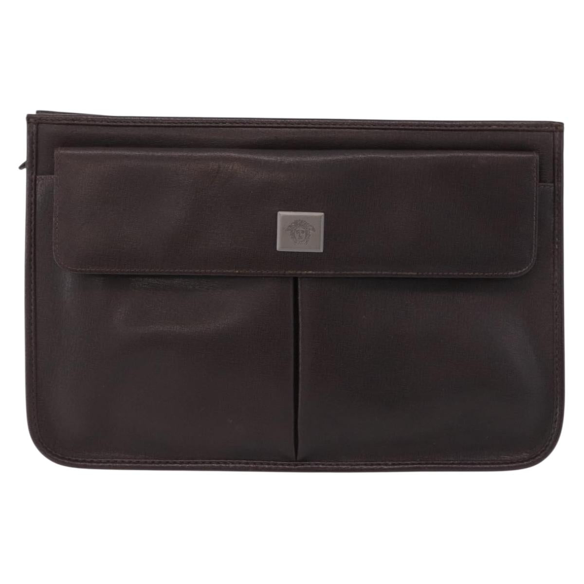 Gianni Versace Clutch Bag Leather Brown Auth bs37217