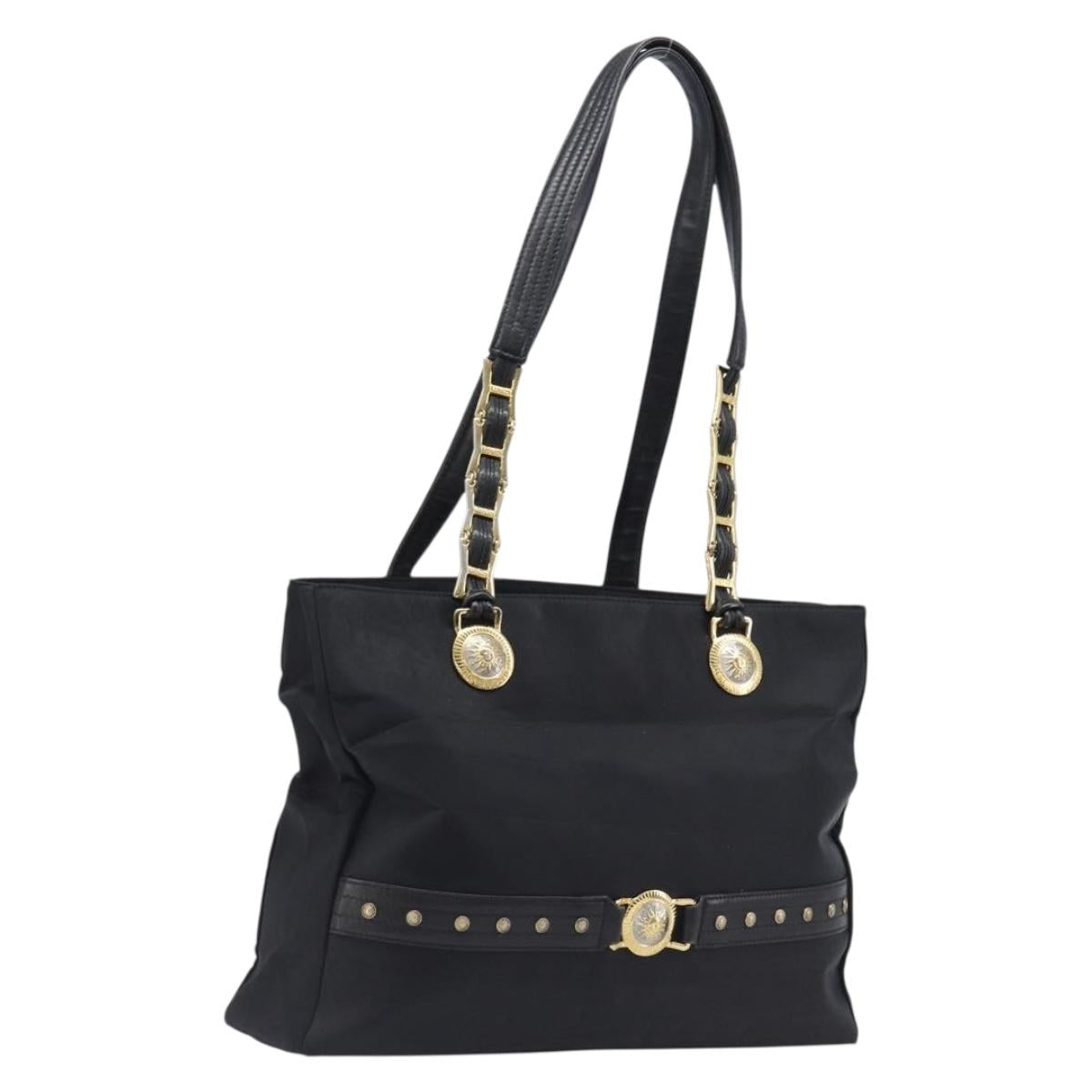 Gianni Versace Tote Bag Nylon Navy Gold Auth bs37218