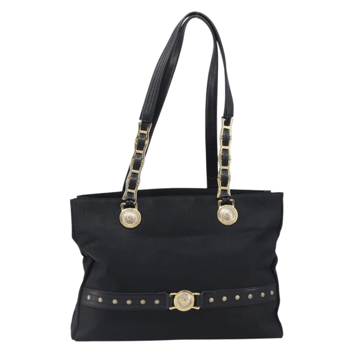 Gianni Versace Tote Bag Nylon Navy Gold Auth bs37218