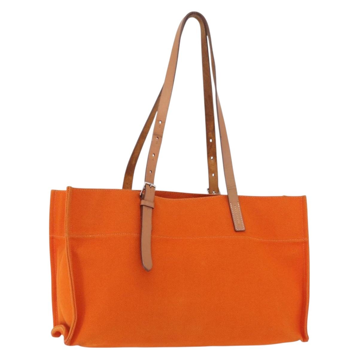 HERMES Etriviere Elan Shoulder Bag Canvas Orange Silver Auth bs37219