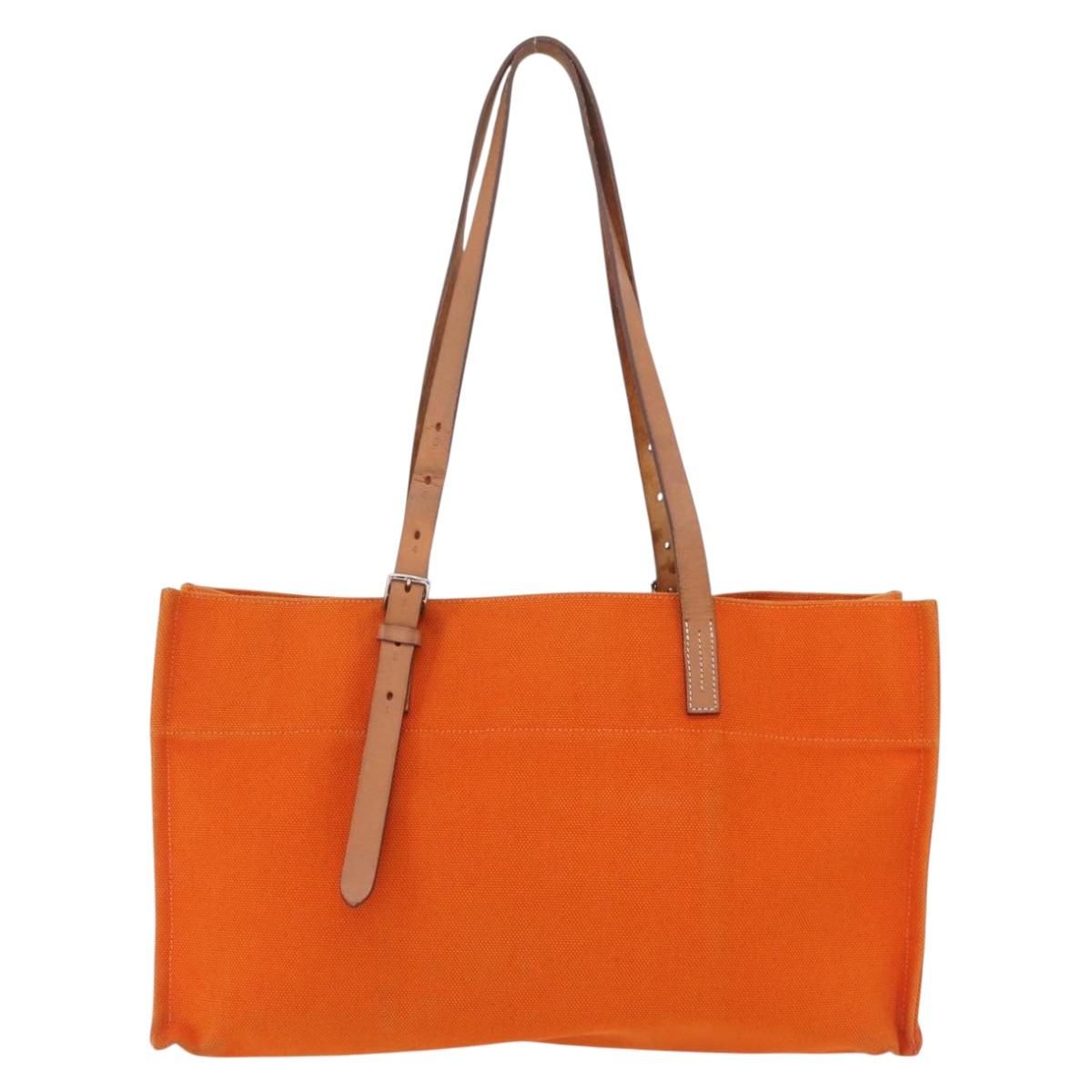 HERMES Etriviere Elan Shoulder Bag Canvas Orange Silver Auth bs37219
